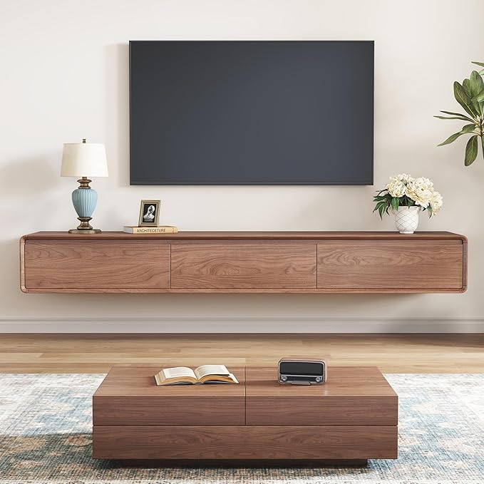 Floating TV Stand - Wall Mounted Mid Century Entertainment Center with 3 Storage Drawers, Modern Media Console Fits 65-85 Inch TV for Living Room(Walnut, 78.74", Wall Mounted (Floating))