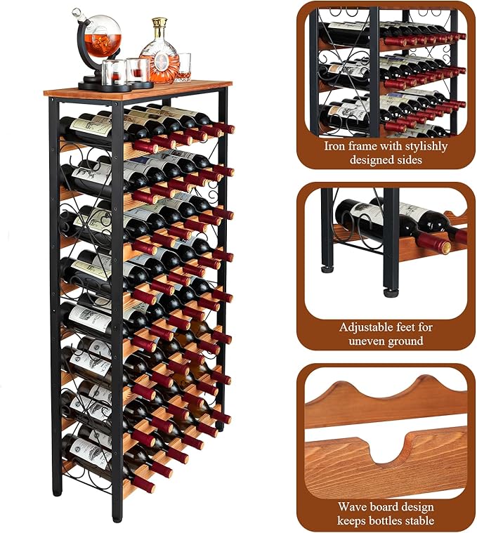Sonyabecca 48 Bottle Wine Rack Freestanding Floor with Wood Top,8-Tier Wine Storage Shelf with Serving Station, Wine Holder for Kitchen, Bar, Dining Room, Home Bar Cabinet for Wine Bottles, No Wobble