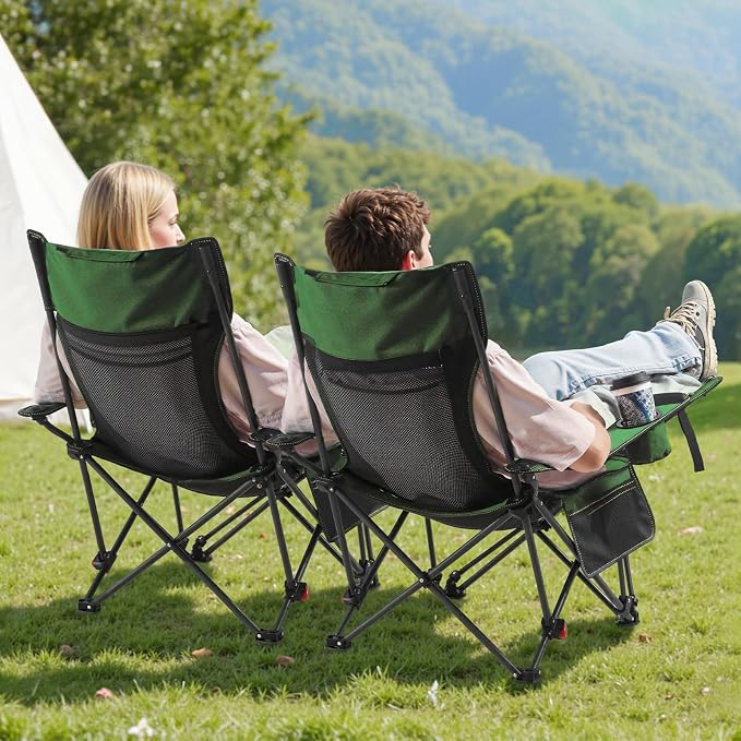 VEVOR 2-in-1 Reclining Camping Chair with Footrest for Adults, 4 Adjustable Positions, Portable Folding Lounger, Lightweight Mesh Beach Chair Supports 220lbs, Heavy Duty Camp Chairs Outdoor, Green
