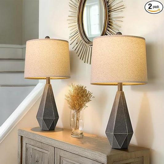 PoKat 23'' Table Lamps Set of 2 for Living Room Bedroom, Farmhouse Bedside Lamps, Resin Vintage Lamps for Night Stands, Office Sideboard Guest Room Hallway (Deep Gray)
