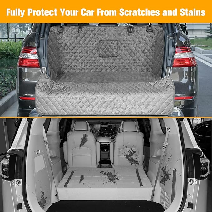 PETICON SUV Cargo Liner for Dogs, Waterproof Trunk Cover for SUVs with Bumper Flap Protector, Scratchproof Durable 600D Oxford Fabric, Non-Slip, Machine Washable