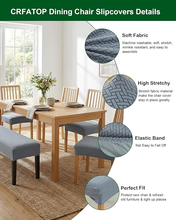 CRFATOP Jacquard Dining Room Chairs Seat Covers Set of 4 with Soft Bench Chair Cover Stretch Kitchen Chair Slipcover Washable Seat Cushion Slipcover Protector for Hotel Ceremony Banquet Wedding,B22