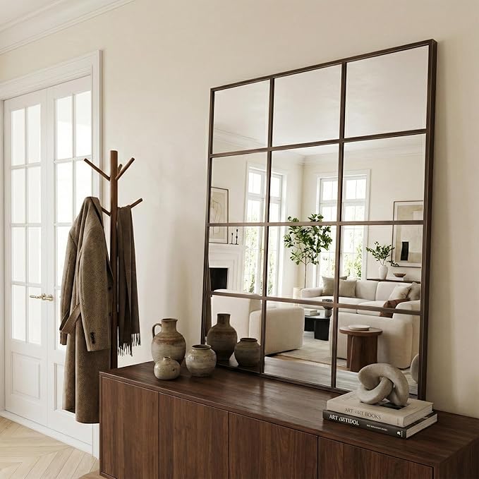 Suidia Wall Mirror, 36" x 40" Window Decorative Mirrors, Metal Framed Wall Decor Wall-Mounted Mirrors for Bedroom, Living Room, Entryway, Bronze