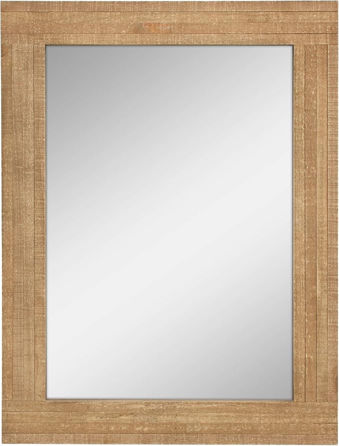 Stonebriar 24" x 18" Rectangle Natural Wood Frame Wall Mirror with Attached Hanging Brackets, Decorative Country Rustic Decor for the Living Room, Bedroom, Bathroom, Hallway, and Entryway