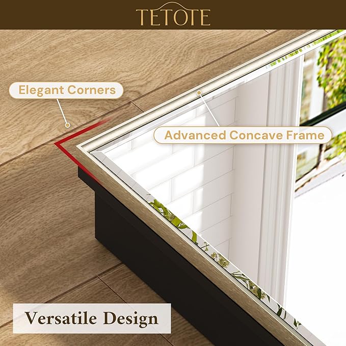 TETOTE 16" x 24" Medicine Cabinet Mirror Fully Assembled Bathroom Mirrored Cabinet with Adjustable Storage Shelves Tempered Beveled Mirror for Vanity, Wall-Mounted or Recessed