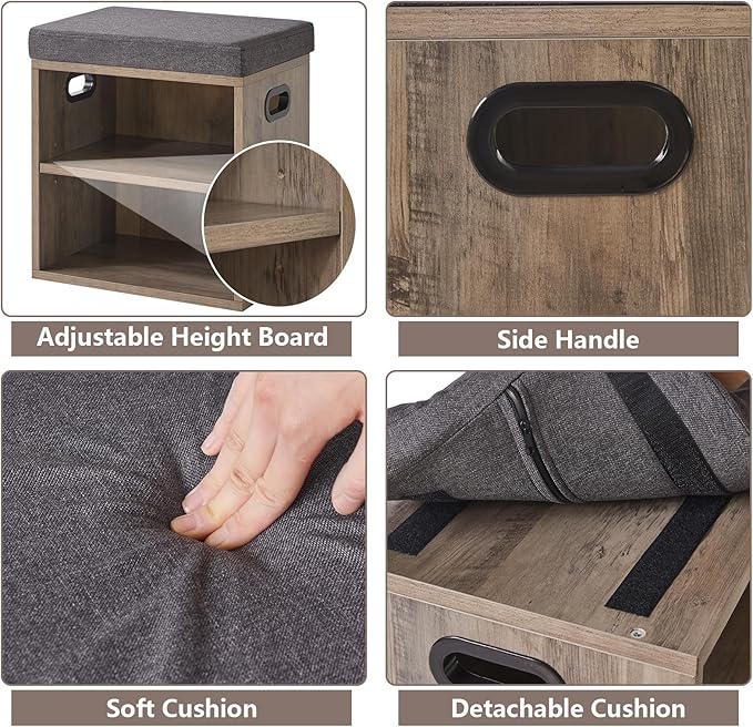 YMYNY Small Shoe Storage Bench with Cushion, 2 Tier Entryway Bench with Shoe Storage, Shoe Rack Bench for Entryway, Living Room, Hallway, Closet, Bedroom, 15.4L*11W*16.54H, Silver Gray UHBD028Y