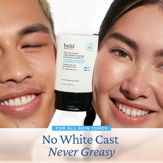 belif Aqua Bomb SPF 45 Hydrating Niacinamide Sunscreen (1.69 fl. oz) - The True Cream PA++++, Daily Broad Spectrum, No White Cast, Weightless & Invisible, Non-Greasy, Korean Skincare