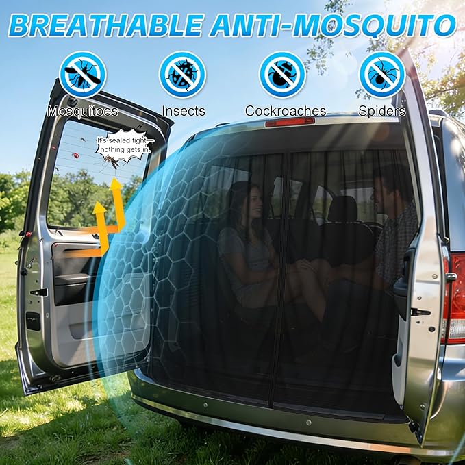 Magnetic Van Screen for Ram Promaster City 2015-2025 - Mosquito Net with Zipper for Back Door - 60" H x 60" W