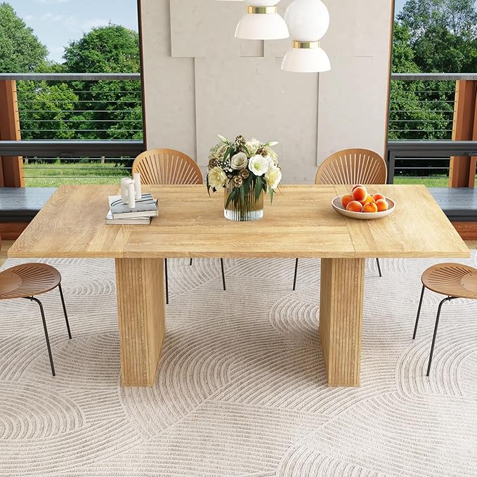 weselon 78 Inch Dining Table for 6 8 10, Modern Farmhouse Rectangular Kitchen Table, Long Dining Room Tables with Wood Strip Base for Kitchen Living Room (Natural)