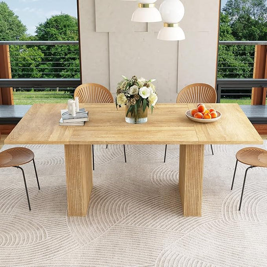 weselon 78 Inch Dining Table for 6 8 10, Modern Farmhouse Rectangular Kitchen Table, Long Dining Room Tables with Wood Strip Base for Kitchen Living Room (Natural)
