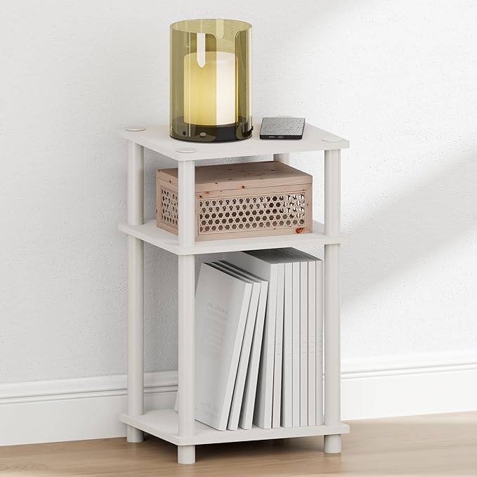Furinno Just Turn-N-Tube Open Storage Nightstand, 1 Pack, 3-Tier, White/White