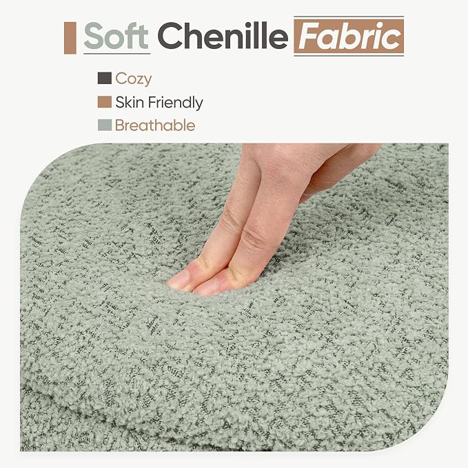 Round Storage Ottoman with Tray Lid, Folding Chenille Fabric Footrest with Hidden Storage, 22.8" Large Footstool Side Table for Dorm Living Room Bedroom, Wood Grain Base, Sage Green