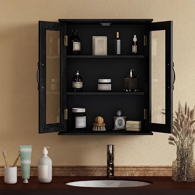 ChooChoo Bathroom Wall Cabinet, Medicine Cabinet with Acrylic Doors, Wall Mounted Over The Toilet Storage Cabinet with Adjustable Shelves for Bathroom, Kitchen, and Laundry Room, Black