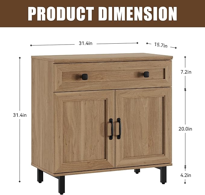 FENSULN Buffet Sideboard Cabinet Farmhouse Modern 2 in 1 Storage Cabinet with Drawer and Adjustable Shelves for Kitchen, Coffee Bar, Living Room, Oak