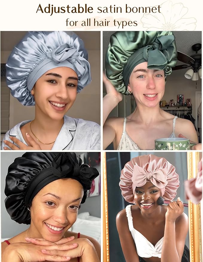YANIBEST Adjustable Silk Bonnet for Sleeping Women Double Layer Satin Bonnet Reduce Friction Prevent Frizz Curly Hair