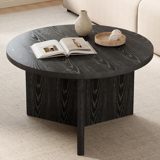 Luoxiao Small Round Coffee Table for Living Room Minimalist Center Table for Small Space Modern End Table with Adjustable Feet Pads Black