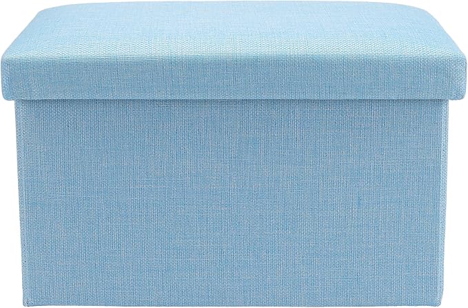 HOZEON 3 Pack 15.7 x 9.8 x 9.11 Inches Folding Storage Ottoman, Blue Rectangle Footrest Seat, Multifunctional Foot Stool for Living Room, Office, Traveling, Fishing, Camping