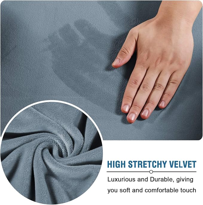 H.VERSAILTEX Real Velvet Plush 1 Piece Form Fit Stretch Rectangle Folding Storage Covers Ottoman Slipcovers Removable Footstool Protect Footrest Covers Elastic Bottom Washable(X-Large, Stone Blue)