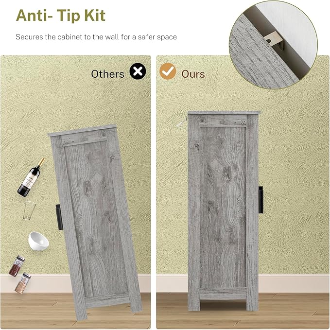 Iwell Storage Cabinet with 2 Doors and 4 Adjustable Shelves, Buffet Cabinet with Storage, Floor Cabinet for Living Room, Entryway, Kitchen, Rustic Gray