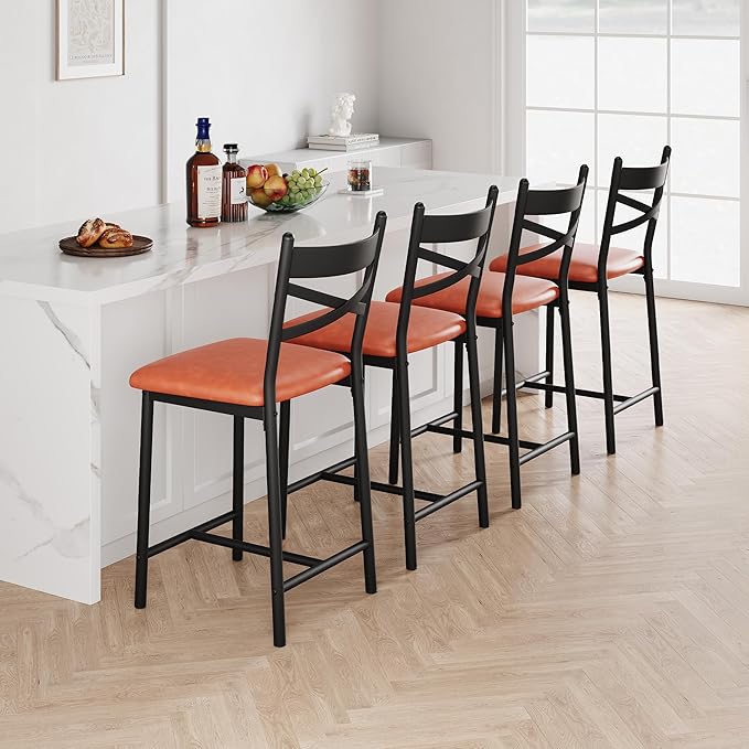 IDEALHOUSE 24" Counter Height Bar Stools Set of 2, Upholstered Bar Chairs with Back, Thick Cushion, Counter Height Barstools for Kitchen Island Apartment Counter Bar (2)