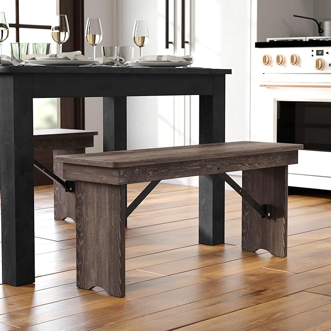 Flash Furniture HERCULES 40" x 12" Folding Farm Bench, Solid Pine Entryway Bench in Mahogany