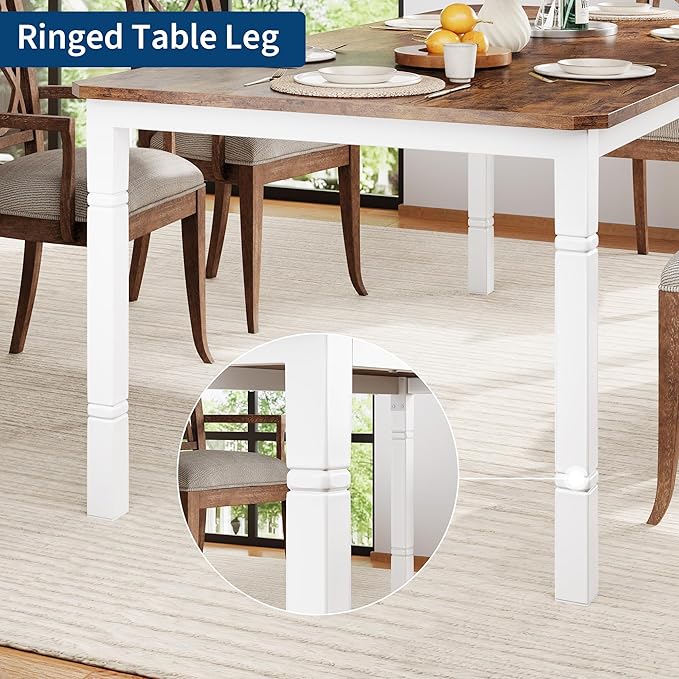 Garvee Large Dining Table for 6-8 People, 79" Wooden Kitchen Table with Sturdy Metal Frame, Dining Room Table for Dining Room, Kitchen, White Leg & Retro