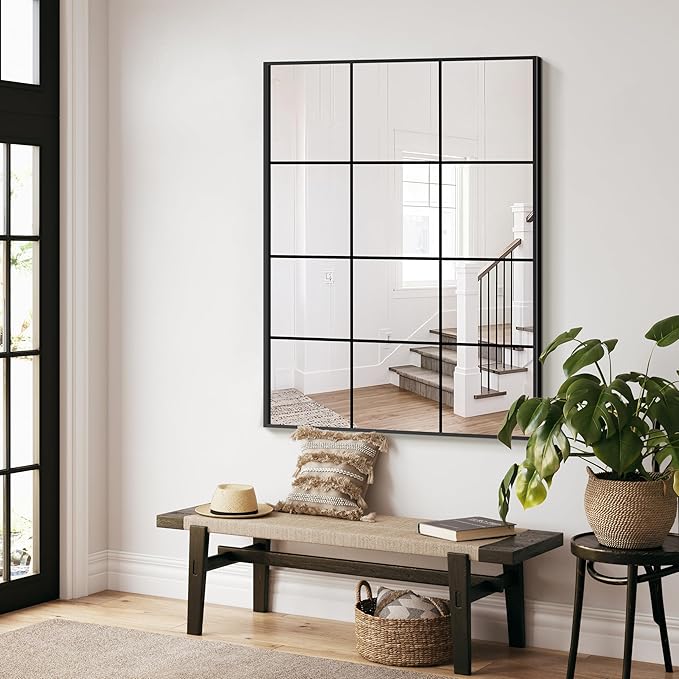 Window Mirrors for Wall Decor, Wall Mirrors Decorative Window Pane 30 x 40, Rectangular Metal Framed Wall Mounted Mirrors for Bedroom, Living Room, Dining Room, Entryway, Bathroom, Fireplace