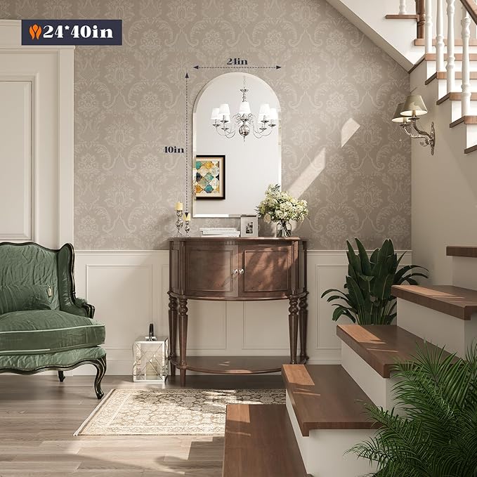 Frameless Bathroom Mirror, 24" x 40" Arched Frameless Mirror for Wall Beveled, Arch Wall Mounted Vanity Bathroom Mirror for Over Sink, Bedroom, Gym