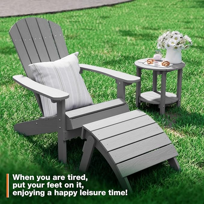 YEFU Adirondack Ottoman, Patio Foot Rest, Adirondack Foot Rest, Folding Adirondack Footstool, Weather Resistant for Adirondack Chair, Widely Used for Outdoor, Porch, Backyard, Garden, Fire Pits-Grey