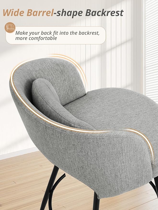 LUE BONA 26''H Swivel Bar Stools Set of 4, Counter Height Bar Stools with Backs, Lumbar Pillow and Black Metal Frames, Upholstered Modern Barstools for Kitchen Island, Linen Farbic, Gray