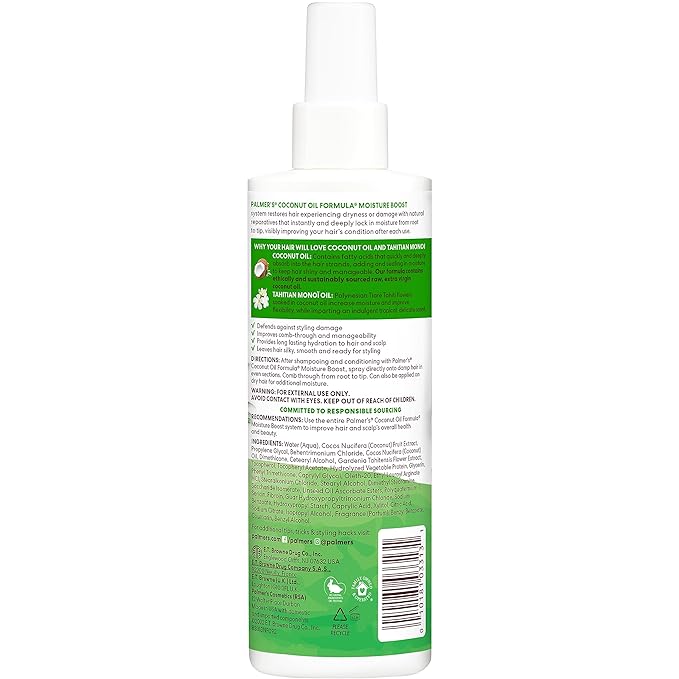 Palmer's Coconut Oil Formula Moisture Boost Leave-In Conditioner Spray, Instantly Detangle, Hydrate and Strengthen Textured and Curly Hair, 8.5 Ounce