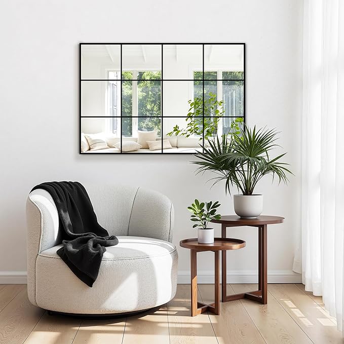 Window Mirrors for Wall Decor, Wall Mirrors Decorative Window Pane 24 x 36, Rectangular Metal Framed Wall Mounted Mirrors for Bedroom, Living Room, Dining Room, Entryway, Bathroom, Fireplace