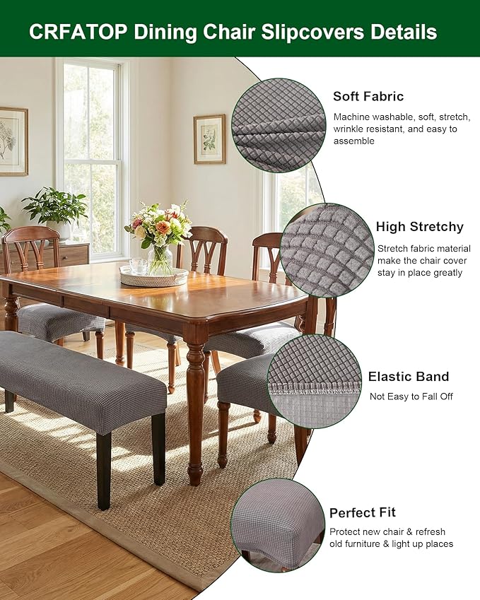 CRFATOP Jacquard Dining Room Chairs Seat Covers Set of 4 with Soft Bench Chair Cover Stretch Kitchen Chair Slipcover Washable Seat Cushion Slipcover Protector for Hotel Ceremony Banquet Wedding,B14