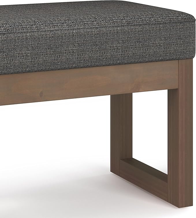 SIMPLIHOME Milltown Small Ottoman Bench - 27" Wide x 18" High Upholstered Tweed Look Fabric Rectangle Footstool Ottoman in Ebony, Contemporary Bench for Entryway with Cushioned Seat, Assembled