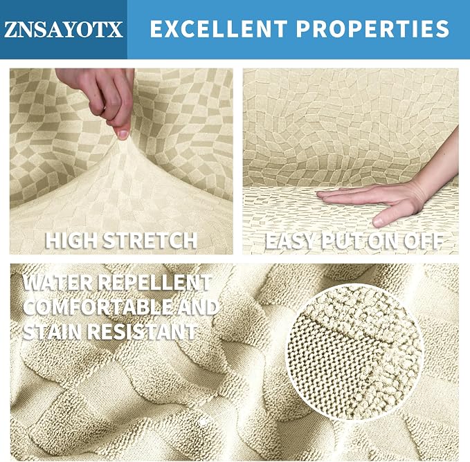 ZNSAYOTX 2026 Rectangle Ottoman Cover (L:57"-75") Super Stretch Soft Footrest Slipcover Form Fit, Universal Folding Foot Stool Covers with Non-Slip Elastic Band, Fashion Jacquard Texture, Beige