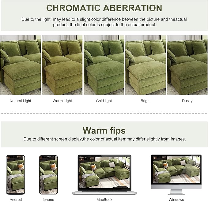 107" Cloud Couch Sectional, U Shaped Modular Sectional Sofa, 4-Seat Deep Seat Couch with 6 Removable Washable Pillows and 2 Ottoman for Living Room, Bedroom, Apartment, Green