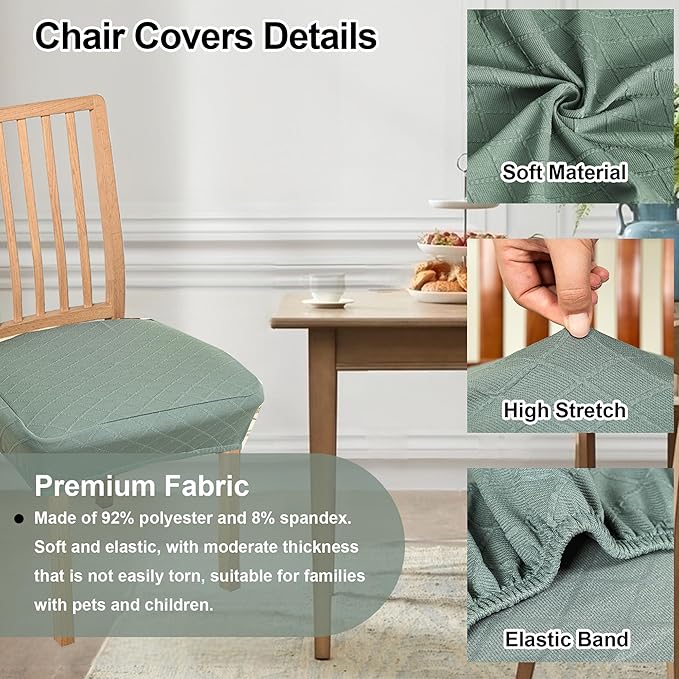 CRFATOP Waterproof 4pcs Dining Chairs Seat Covers with Soft Bench Chair Cover Stretch Kitchen Chair Slipcover Washable Seat Cushion Slipcover Protector for Hotel Ceremony Banquet Wedding,Green