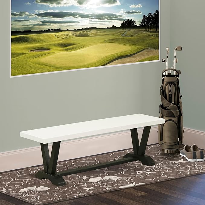 East West Furniture VB626 V-Style Modern Dining Table Bench with Solid Wood Seat, 60x15x18 Inch, Multi-Color