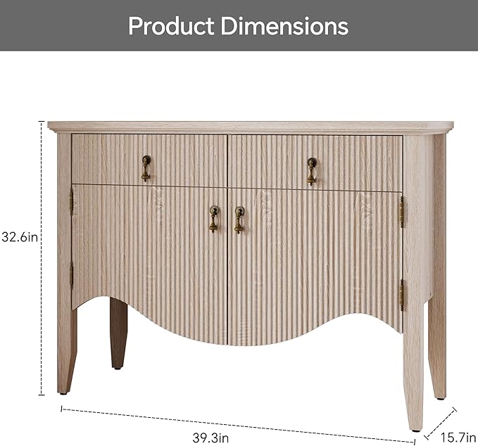 FUSUNBAO Retro Buffet Cabinet with Storage, Fluted Sideboard Credenza with Drawer, Accent Bar Cabinet for Living Room Furniture, Coffee Bar or Entryway, Dining Room (Oak, 40Inch)
