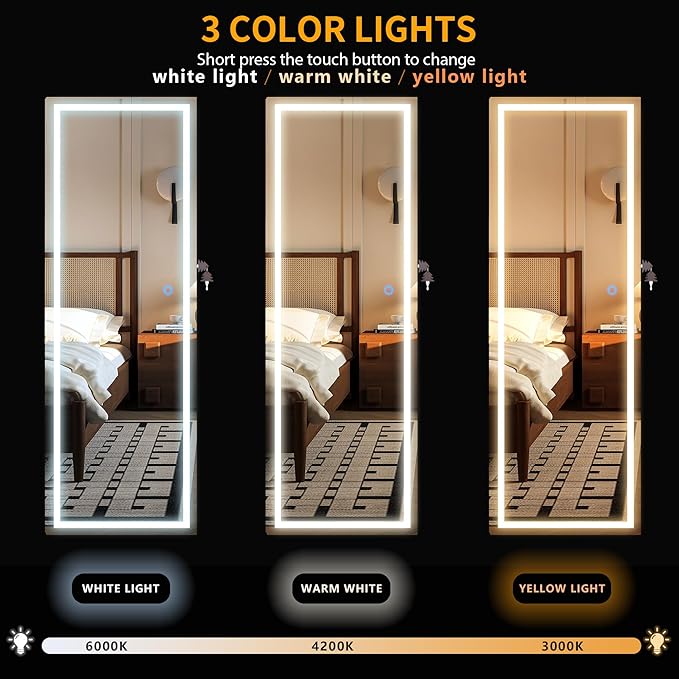 LVSOMT LED Mirror Jewelry Cabinet Door Hanging, Wall Mounted Jewelry Mirror Organizer Full Length, Lockable Jewelry Armoire, Large Capacity, for Small Space Bedroom, Gift for Women, White