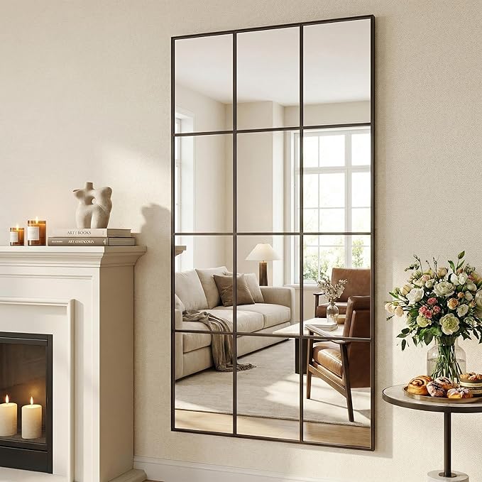 Suidia Wall Mirror, 36" x 72" Window Decorative Mirrors, Metal Framed Wall Decor Wall-Mounted Mirrors for Bedroom, Living Room, Entryway, Bronze