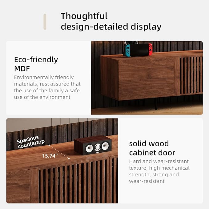 94.48" Mid-Century Modern TV Stand, Walnut Media Console with 4 Storage Cabinets, Entertainment Center for TVs up to 100 Inches, Ideal for Living Room or Bedroom