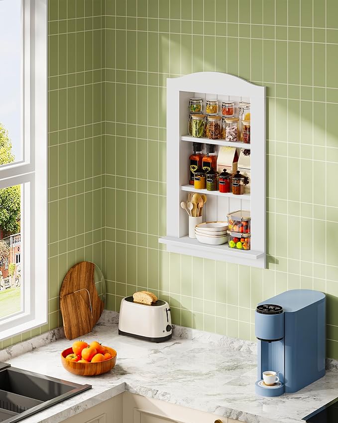 CHOEZON Recessed Wall Niche, 3-Tier Recessed Medicine Cabinet, Bathroom Cabinet Wall Mount, Bamboo Medicine Organizer, Wall Storage Cabinet, for Bathroom, Living Room, Kitchen, White