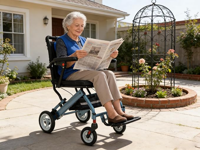 IDEALHOUSE Portable Lightweight Folding Wheelchair for Seniors, 16" Seat, Transport Chair with Flip Armrests, Swing Footrests, Locking Handbrakes, Travel Mobility Wheelchair for Elderly, Easy to Carry