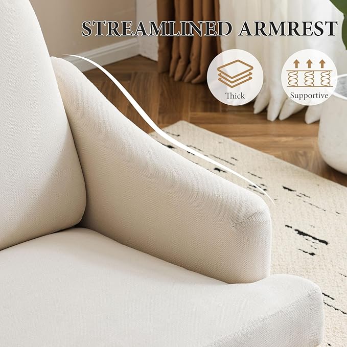 Bezseller Modern Accent Chairs Set of 2, Upholstered Reading Armchair with Wood Legs, Mid-Century Leisure Comfy Single Sofa Chair for Living Room, Bedroom, Home, Office, Beige