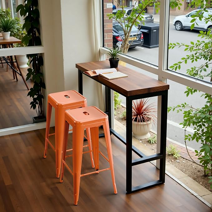 Furmax 30 Inch Metal Bar Stools Set of 4, Counter Height Stools, Industrial Bar Chairs Patio Stool Stackable Stool for Kitchen/Dining Room/Indoor Outdoor(Orange, 30'' Backless)