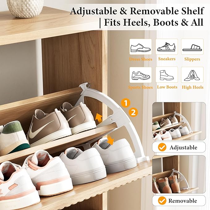 Nicetree Shoe Storage Cabinet for Entryway - 4 Flip Drawers Shoe Cabinet with Tiered Fluted Design - Slim Shoe Storage Rack with Gold Legs - Narrow Shoe Cabinet Hidden Shoe Organizer for Small Spaces