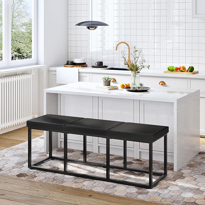 HOOBRO Dining Bench, Dining Room Bench with PU Leather Upholstered Seat, for Kitchen, Living Room, Hallway, Kitchen, Entryway, Bedroom, Black BB46CD01
