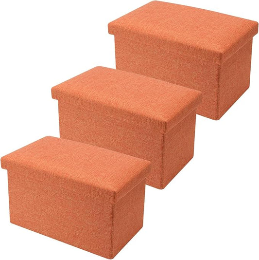 HOZEON 3 Pack 15.7 x 9.8 x 9.8 Inches Folding Storage Ottoman, Orange Rectangle Footrest Seat, Multifunctional Foot Stool for Living Room, Office, Traveling, Fishing, Camping