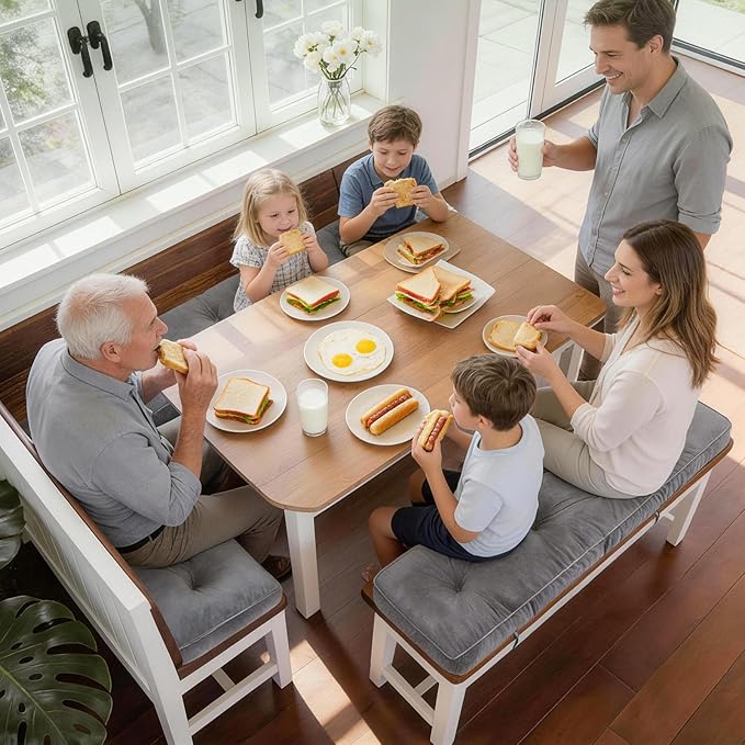 4 Piece Breakfast Nook Cushions Kitchen Corner Nook Cushion Set Shredded Foam Support 3 inch Thick Bench Seat Cushion Pad for Dining(Gray)
